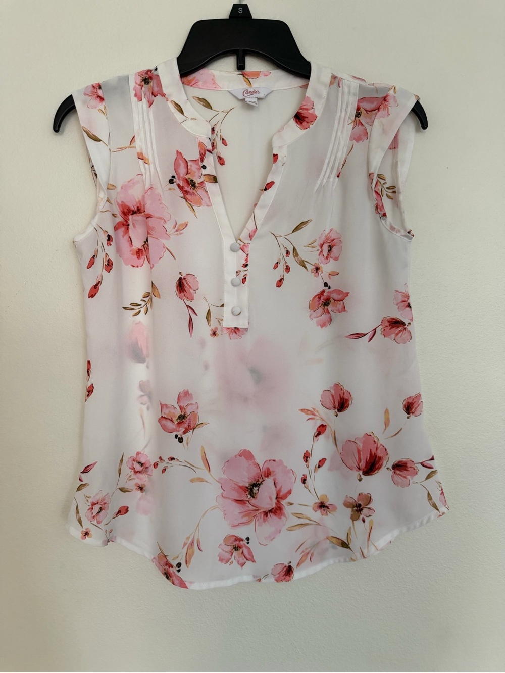 Candie’s (S) Sleeveless Floral V-Neck Blouse - Pink White
